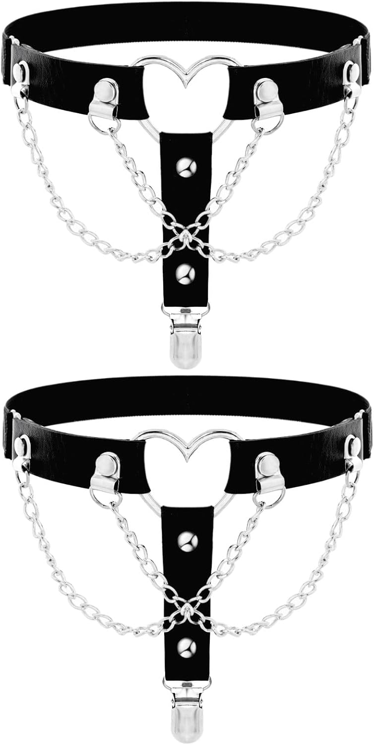 Lorealri Store Thigh High Garter Belt Adjustable Rock Heart Gothic Leg Suspender Belts Rave Party Thigh Lingerie for Women(2 PCs) - Image 1